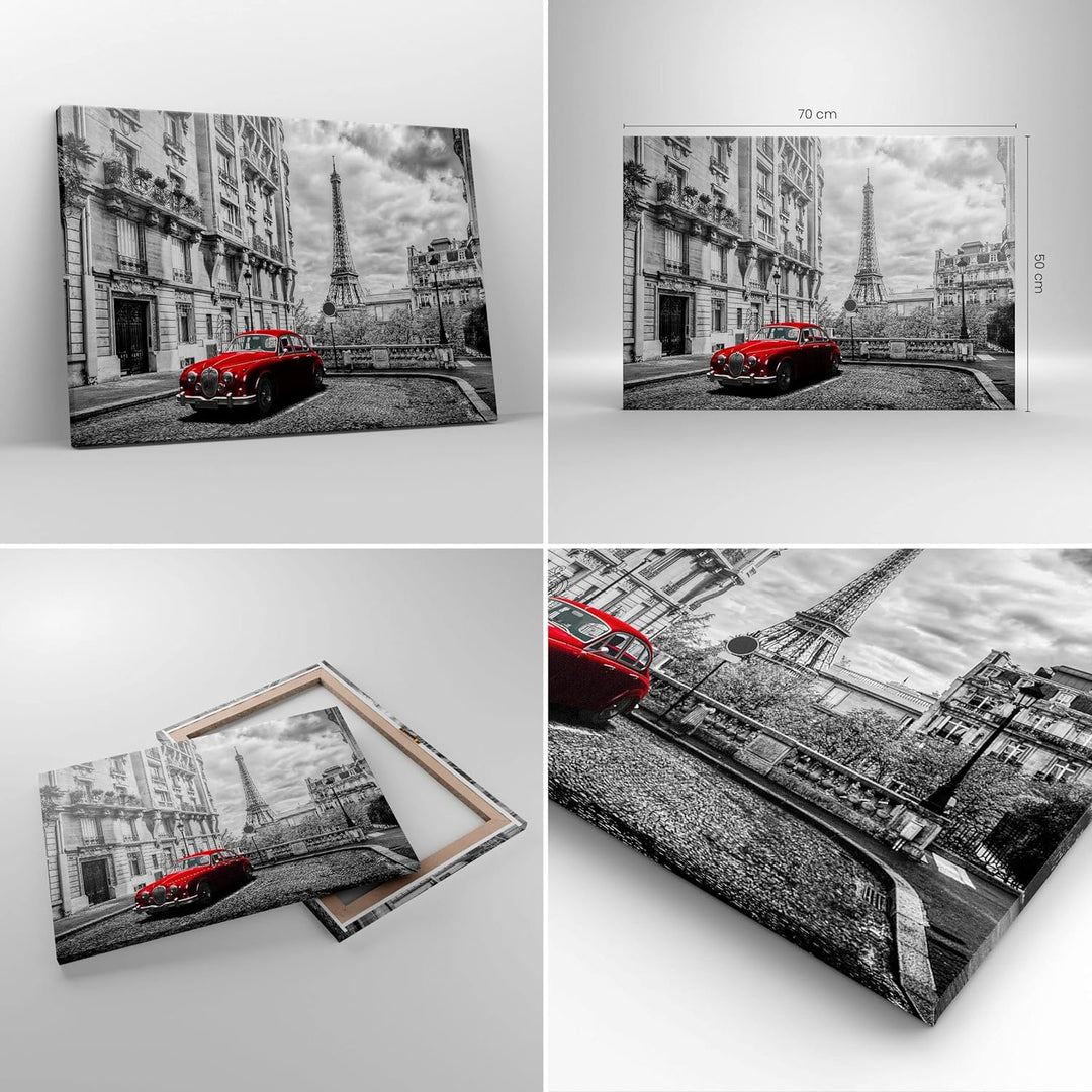 Bilder auf Leinwand Auto Eiffle Strasse Gebäude Leinwandbild 70x50cm Wandbilder Dekoration Wohnzimme