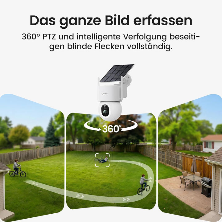 aosu 4K 8MP D1 Max Überwachungskamera Aussen Solar Akku UHD & aosuBase 2.0 mit Licht 360° PTZ, 2 Cam