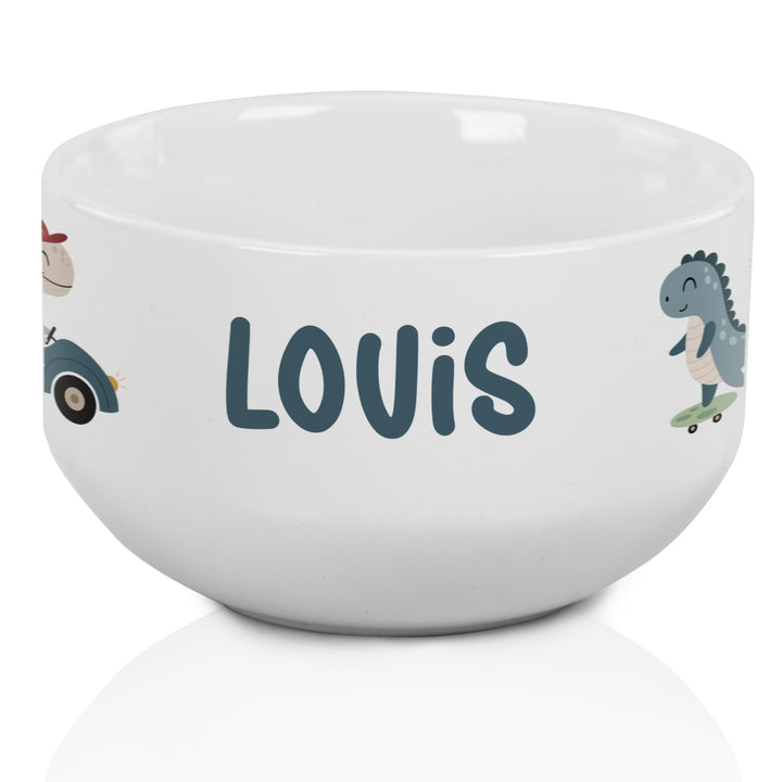 GRAZDesign Dino Müslischale mit Name Dinosaurier Kinder Schale personalisiert Keramik Mehrfarbig 13x