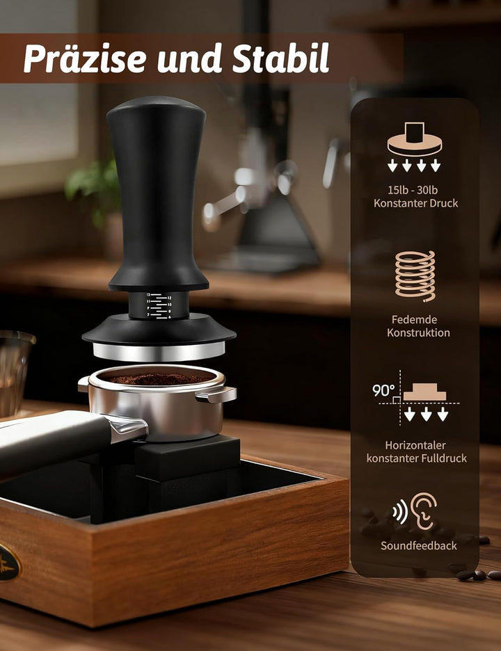 Kaffee Tamper Set 58mm, Espresso Tamper kalibriert, 304 Edelstahl Gewindebasis, Kaffeestampfer mit E
