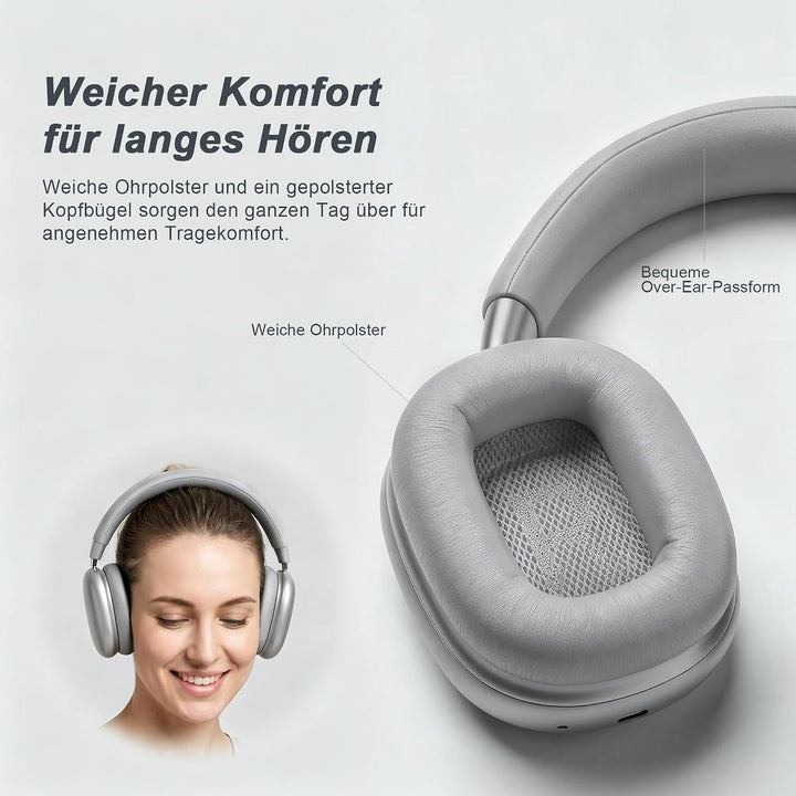 Over Ear Kopfhörer Bluetooth mit magnetischen Ohrpolstern Silber, Silber