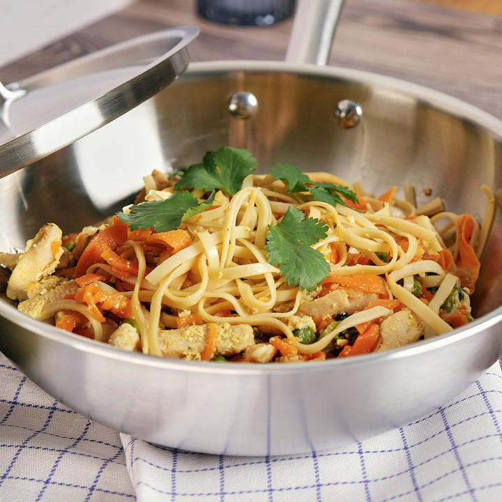 KAMBERG - Wok Ø 28 cm aus Edelstahl 18/10 Triply – ohne PFAS – Deckel inklusive – für alle Herde, au