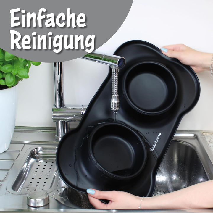 KaraLuna Napfunterlage aus Silikon mit Edelstahl Futternapf I Für Katzen &amp; Hunde I Fressnapf Katze F