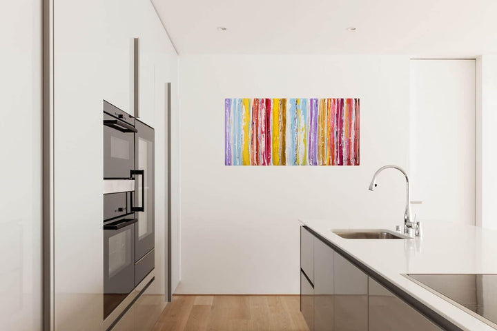 KunstLoft Leinwandbild | 100% HANDGEMALT | 120x60cm | Gemälde 'Line it ' | Abstrakt | Bunt | Wandbil