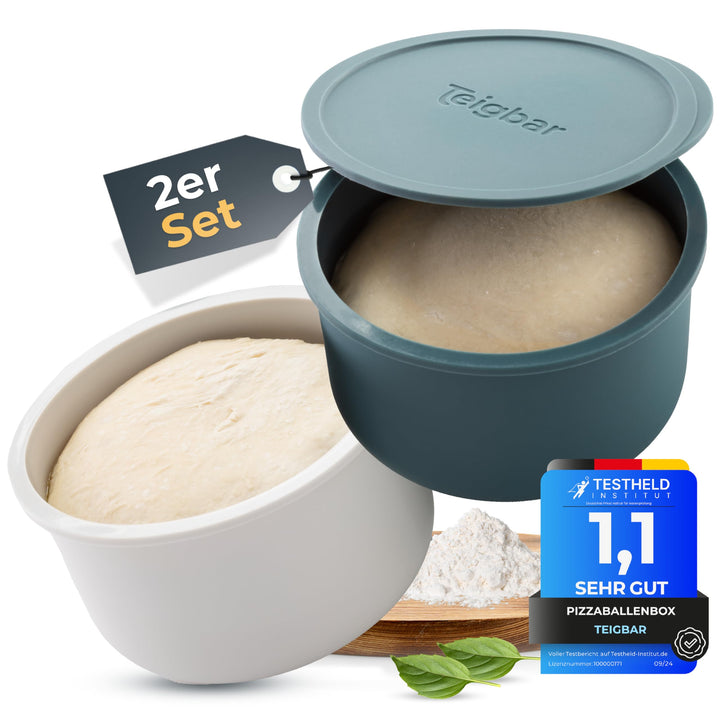 Teigbar Pizzaballenbox mit Deckel, 2er Set - innovative Teigbox aus löse-leichtem Silikon - Pizzatei