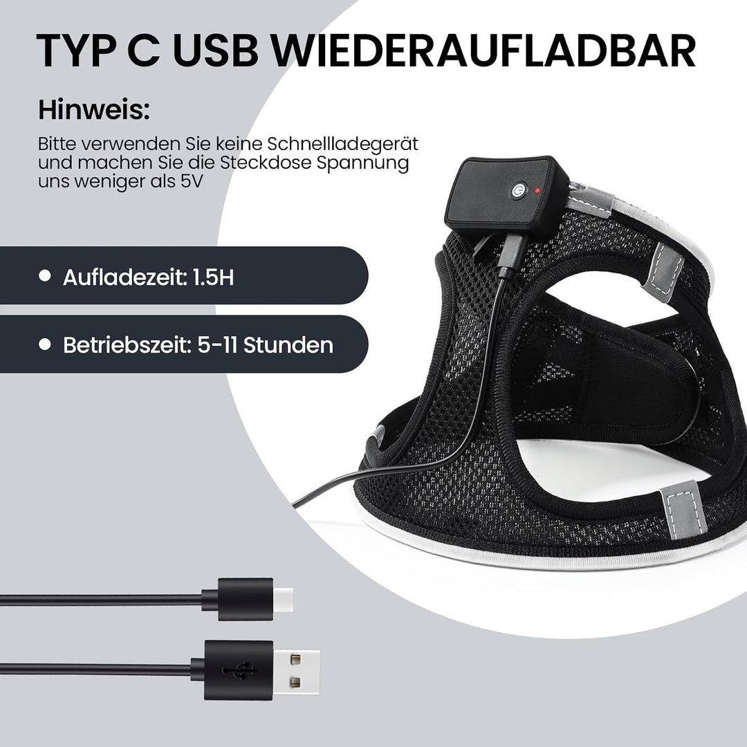 PcEoTllar Hundegeschirr Leuchtend USB Aufladbar Reflektierendes Leuchtgeschirr LED Leucht Brustgesch