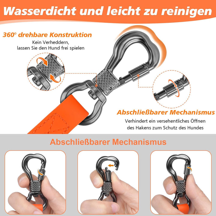 X XBEN Wasserdicht Schleppleine für Hunde, 20M Gummierte Schleppleine mit Abschliessbarer Karabine,