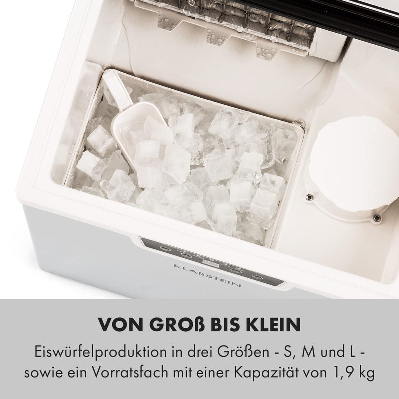 Klarstein Eiswürfelmaschine Klein, 3L Eiswürfelbereiter, Eiswürfelmaschine für 20kg Crushed Eis & Ei