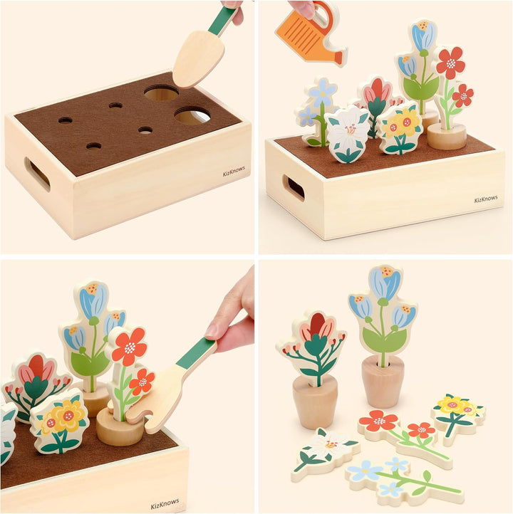 KizKnows Holz Blumengarten Spielzeug Blumen-Set Gartenspiel Montessori Spielzeug Rollenspiel Spielze