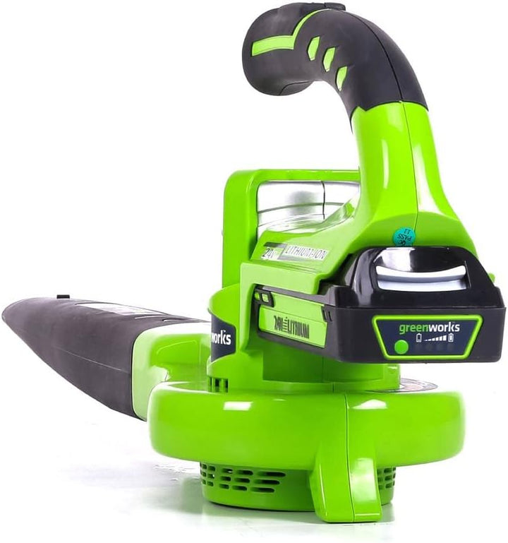 Greenworks 24V Akku-Laubbläser mit 2Ah Akku und Ladegerät, 140/200 km/h Zwei Geschwindigkeiten Akku-