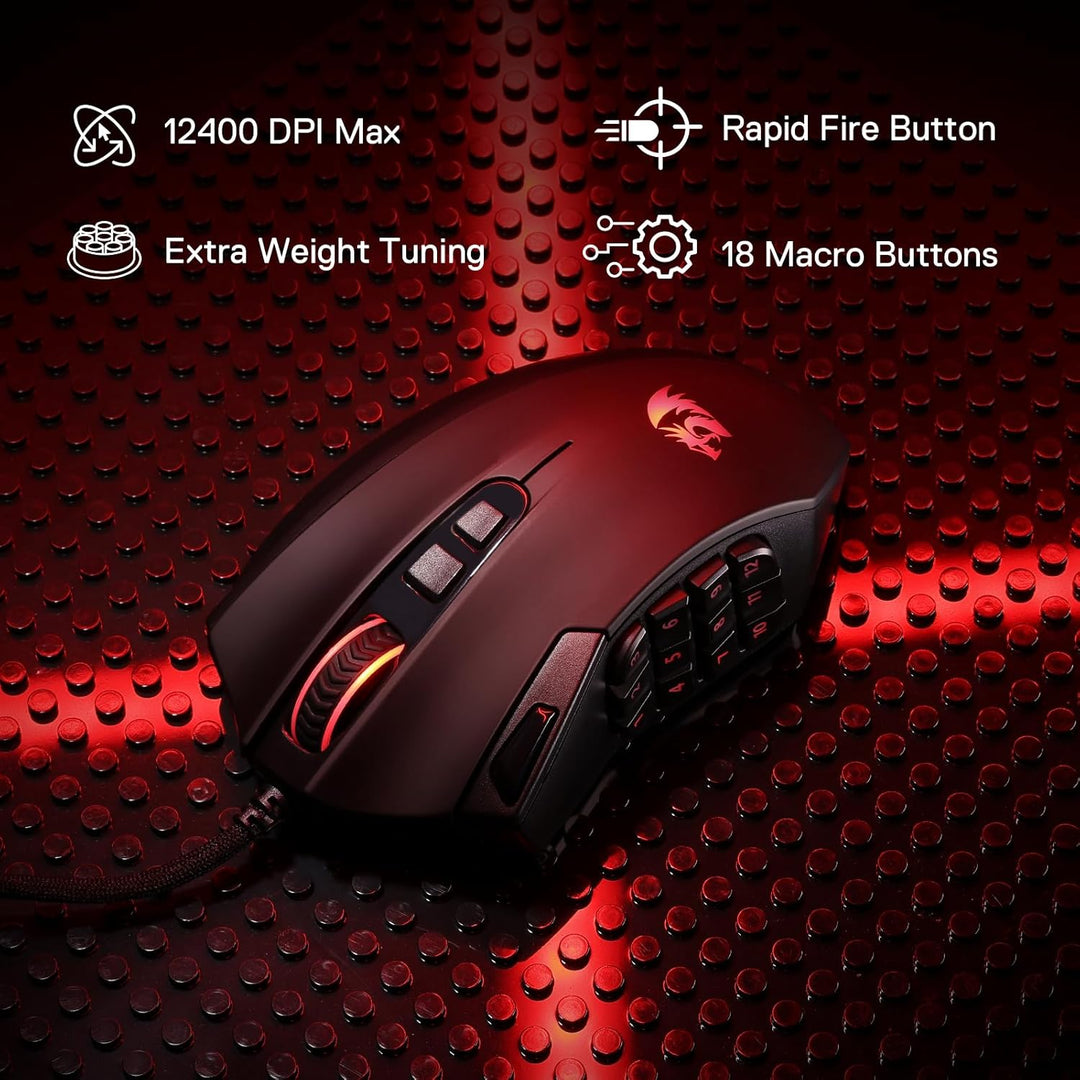 Redragon M921 MMO Gaming-Maus, 12400 DPI hochpräzise kabelgebundene RGB-Maus mit 18 programmierbaren