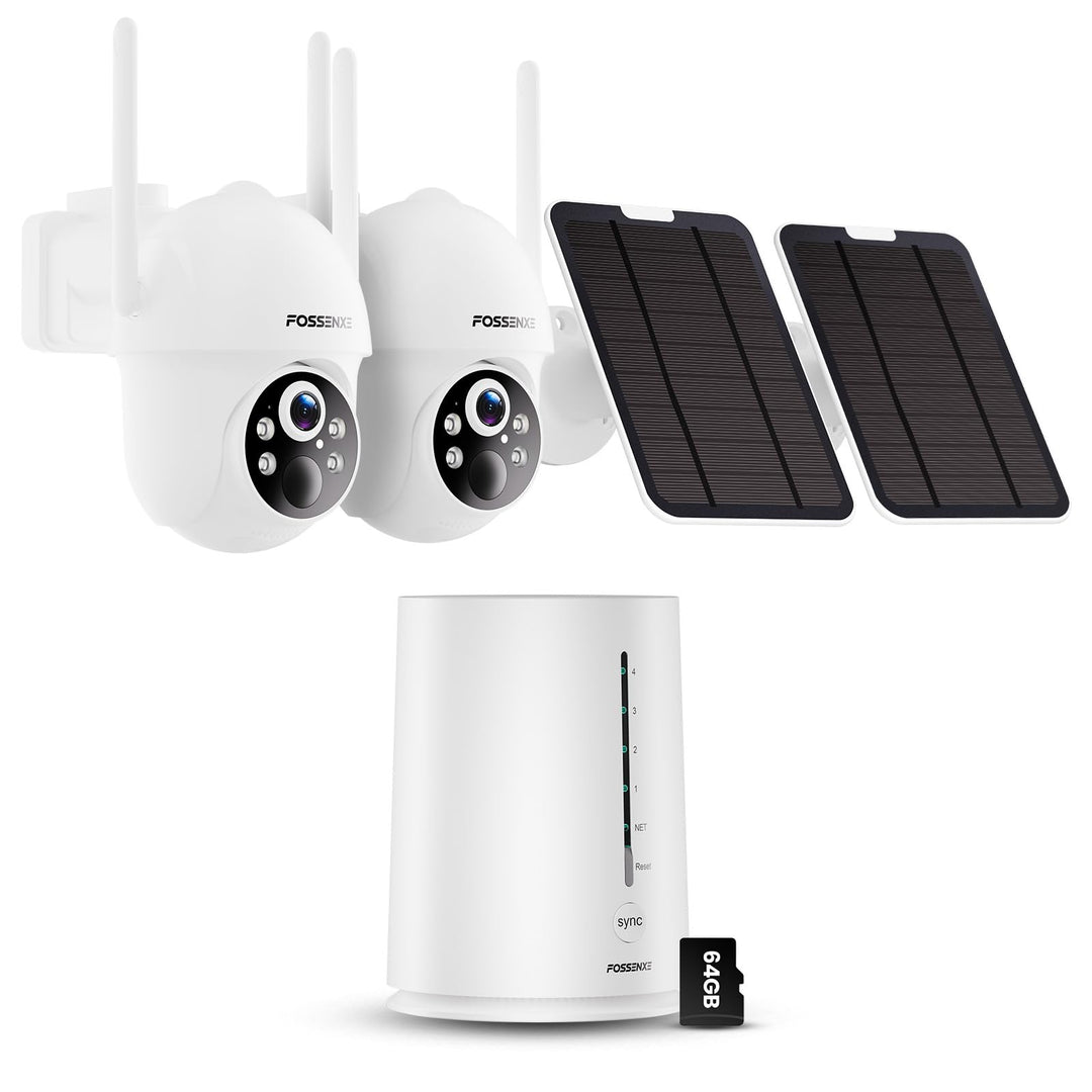 2K Überwachungskamera Aussen Solar WLAN, 2er-Kit mit Lagerbasis, Keine Gebühren, 360° Schwenken & Ne
