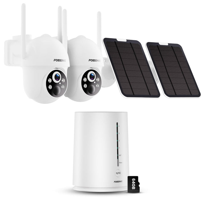 2K Überwachungskamera Aussen Solar WLAN, 2er-Kit mit Lagerbasis, Keine Gebühren, 360° Schwenken & Ne
