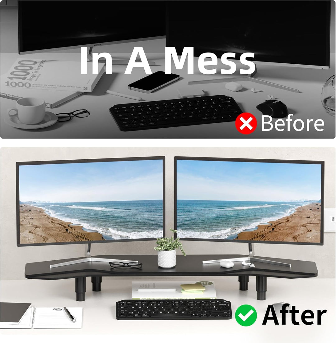 AFOOYO Doppel-Monitorständer, 90 cm, schwarz, Flugzeug-Flügelform, stabile Computer-Schreibtischerhö