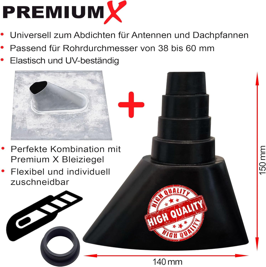 Premium X Dach SAT Mast Montage-Set Blei-Pfanne Ziegel Antennenziegel Mastfuss Mastschelle Gummimans