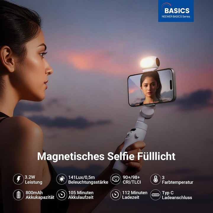 NEEWER BASICS Selfie Licht, magnetisches Handy Light mit Handyhalterung/Cold Shoe kompatibel mit DJI