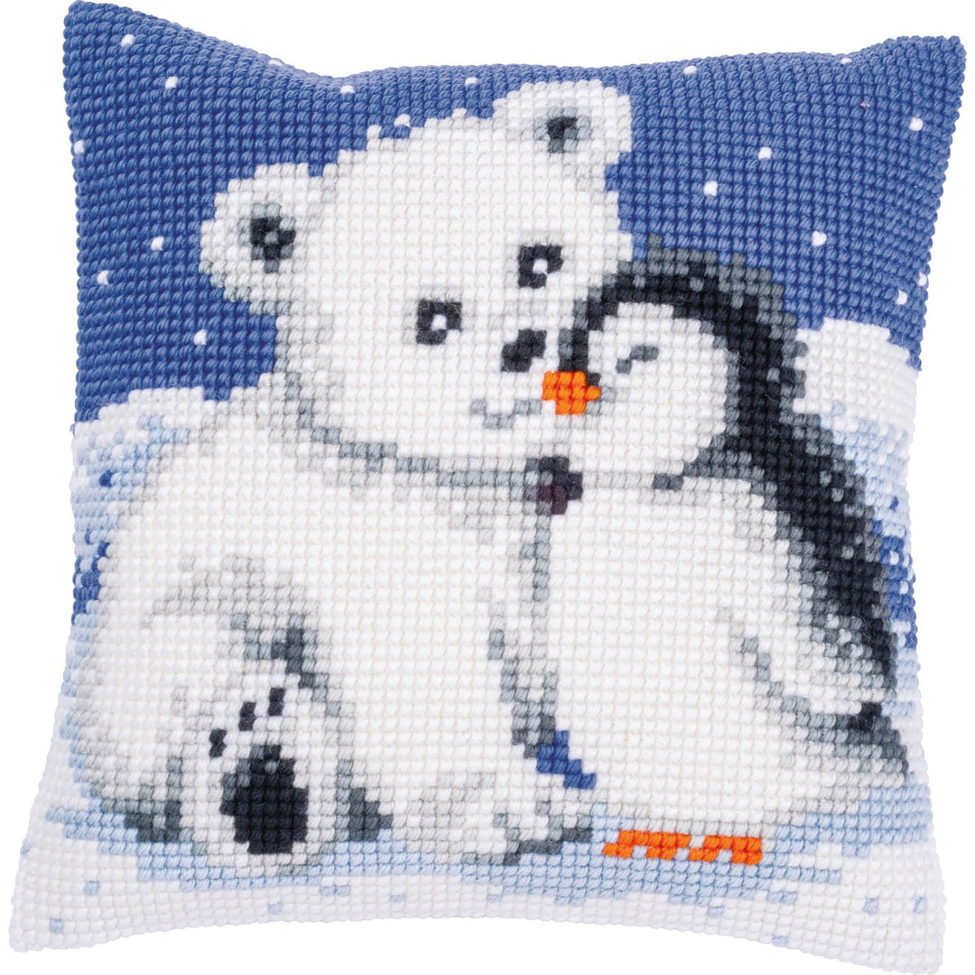 Vervaco Set Kreuzstichkissen Weisser Bär & Pinguin, naturfarben, ca. 40 x 40 cm