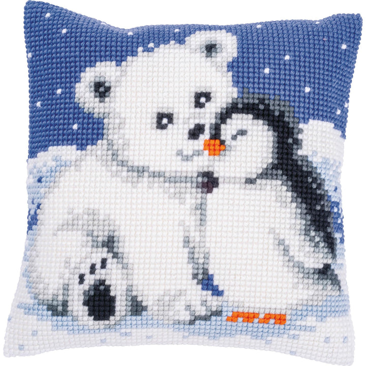 Vervaco Set Kreuzstichkissen Weisser Bär & Pinguin, naturfarben, ca. 40 x 40 cm
