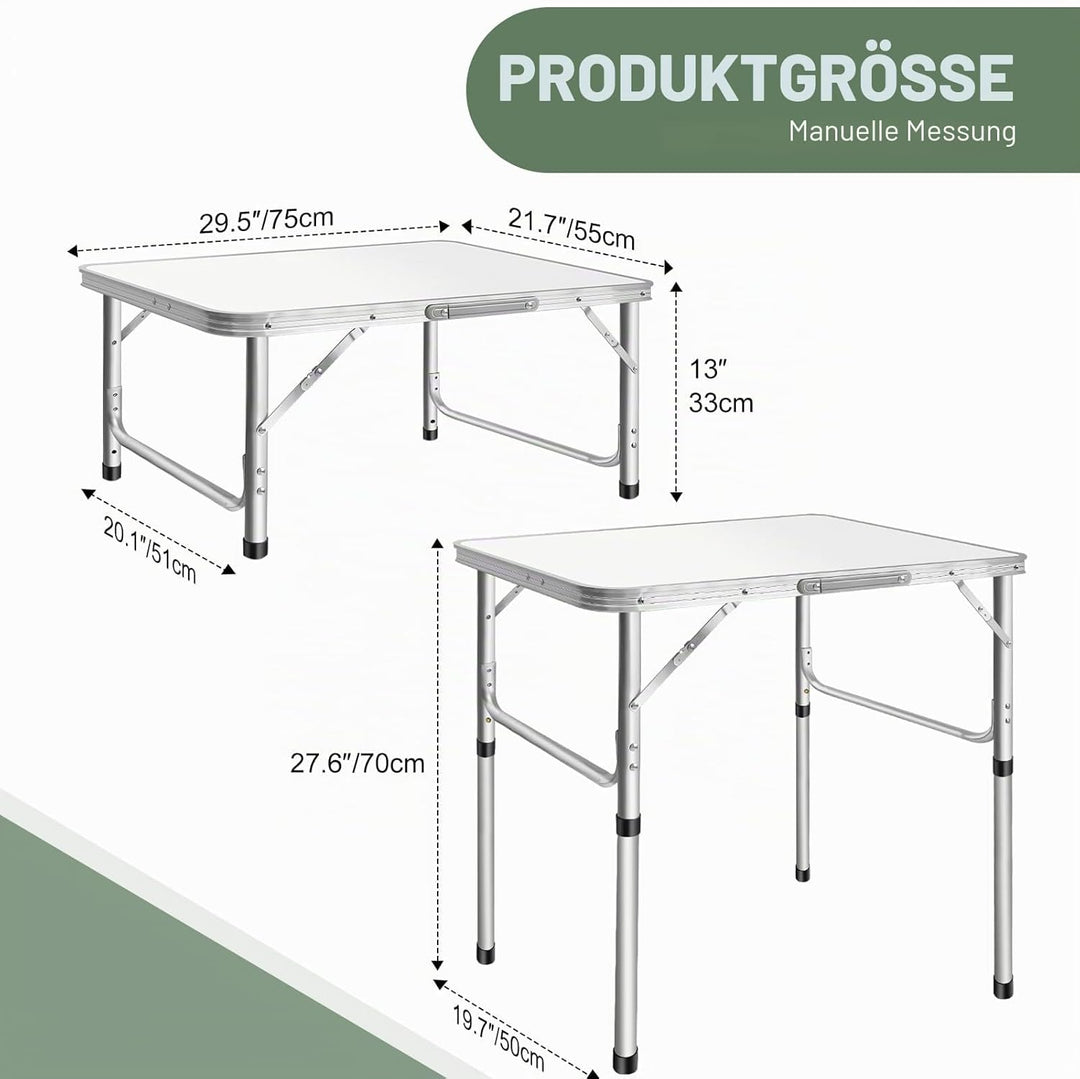 EFAN Campingtisch zusammenklappbar mit 2 verstellbaren Höhen, kleiner Klapptisch aus Aluminium, 75 c