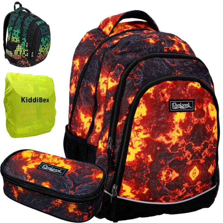 KiddiBex Schulrucksack Teenager Jungen Set 2 Teilig - Schulrucksack Jungen, Schulranzen Jungen ab 5.