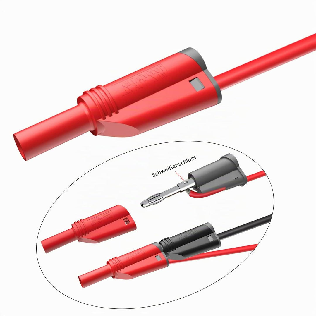 Cleqee 30 Stück Bananenstecker Silikon Testleitungen-Set, 4 mm vollständig isoliert, Sicherheitsumma