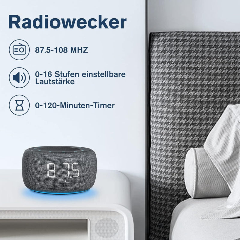 Buffbee Digitaler Radiowecker für das Schlafzimmer - 7-farbiges Nachtlicht, High-Fidelity-Klangquali