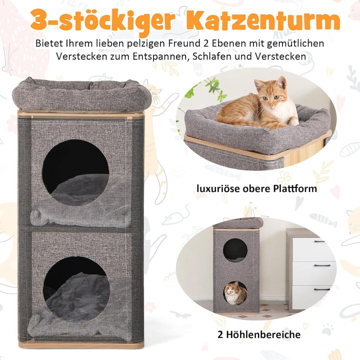 COSTWAY 3-stöckige Kratztonne Katzentonne, Kratzbaum mit Kratzbrett &amp; 3 Matten, Spieltonne für Katze