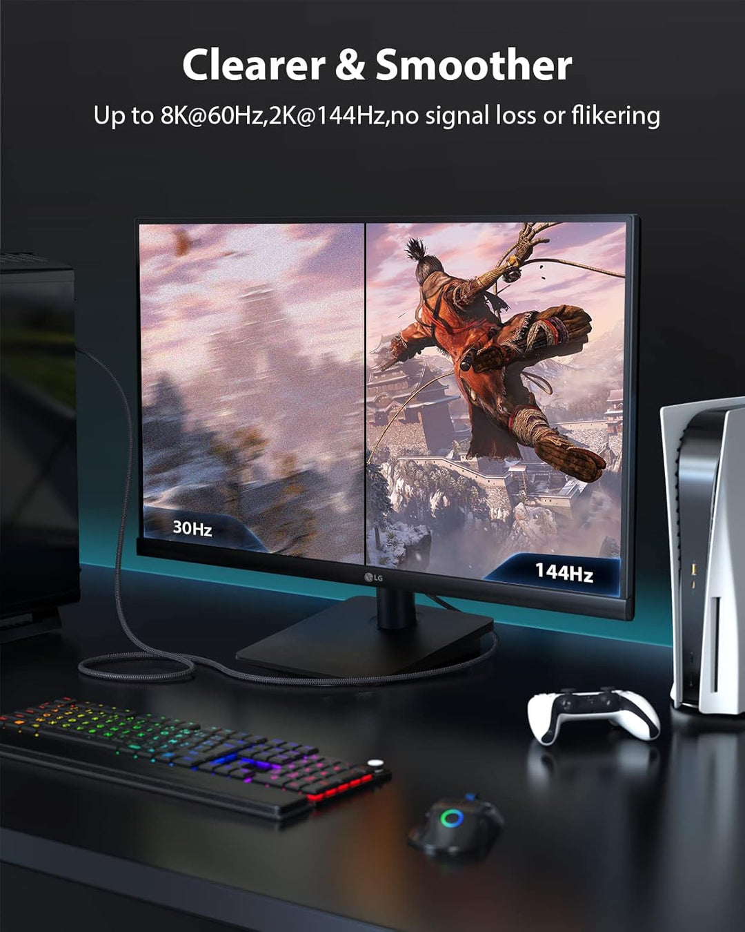 Stouchi 0,5m HDMI Kabel 8K Ultra HD 48Gbit/s Hochgeschwindigkeit 8K60hz 4K120hz 144Hz 165Hz RTX 3080