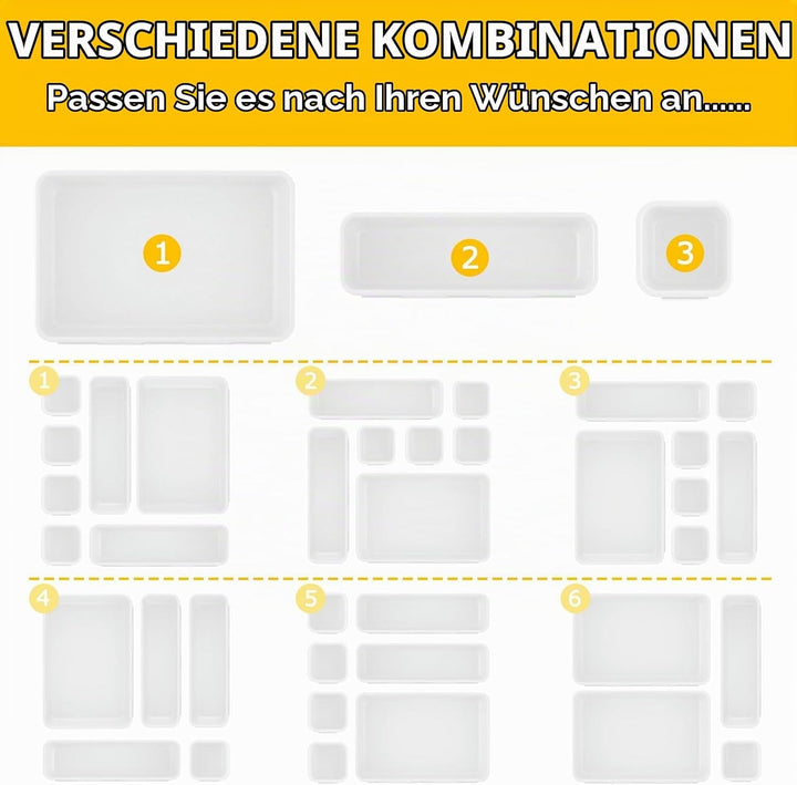 16 Stücke Weiss Schubladen Ordnungssystem Organizer, Schubladentrenner Verstellbar mit 3 Grössen, Ru
