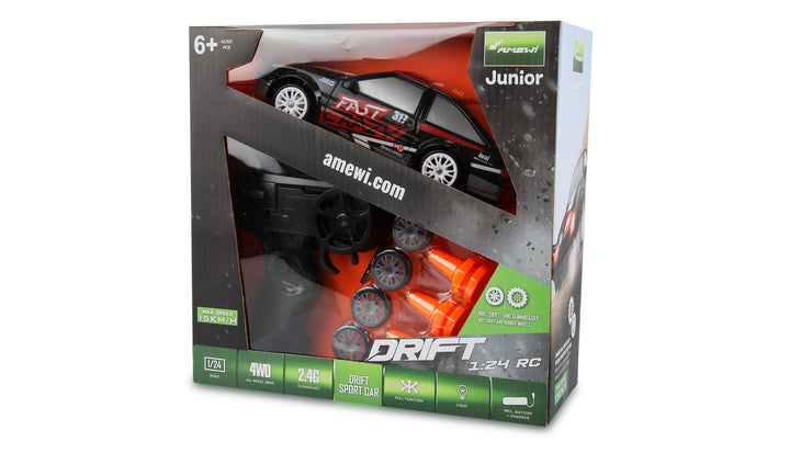 Amewi Drift Sport Car 4WD 1:24 RC ferngesteuert RTR schwarz, Schwarz