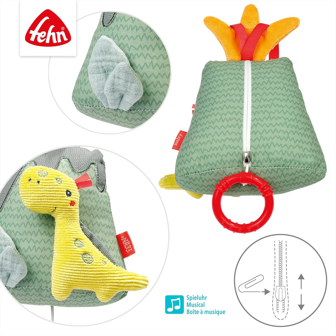 Fehn 051025 Spieluhr Vulkan – Kuscheltier & Einschlafhilfe: Aufzieh-Spieluhr mit Melodie"Schuberts W