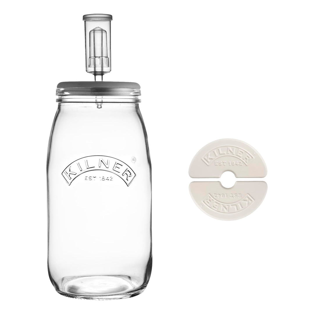 KILNER Fermentier Set, 3 Liter Glas mit Gärungsdeckel, einfaches Haltbarmachen von Gemüse, 1x Kilner