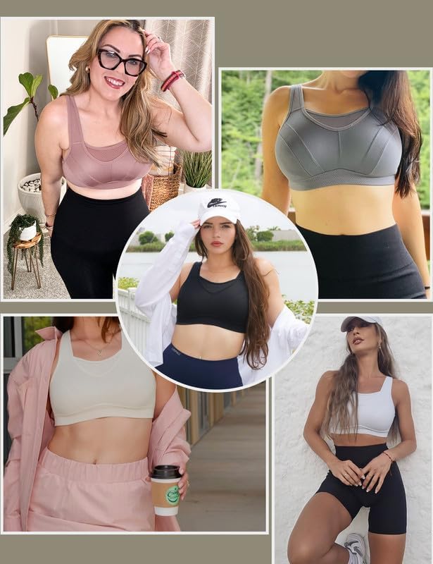 Wingslove Damen Sport BH ohne Bügel Nicht Gepolstert High Impact Bustier Halt Joggen BH 75B Elfenbei