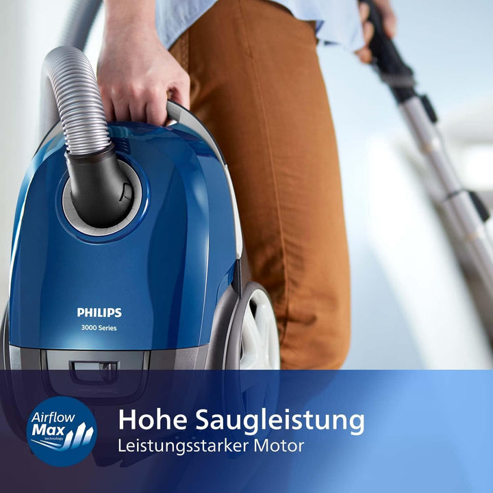 Philips Series 3000 Performer Compact Staubsauger mit Beutel – 900-W-Staubsauger mit Allergiefilter,
