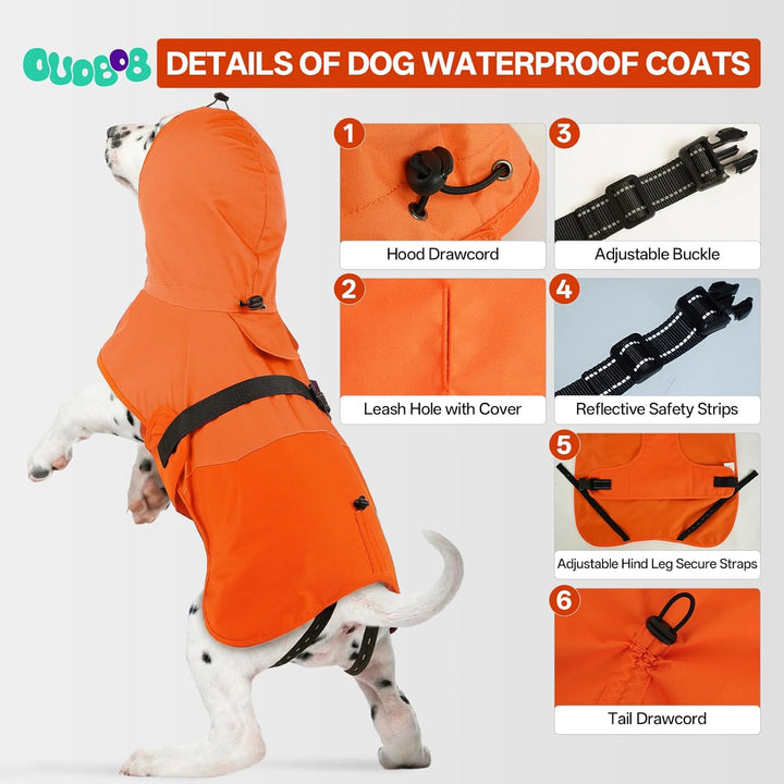 Hunde-Regenmantel für grosse Hunde mit Kapuze, wasserdicht, reflektierend, mit verstellbarem Kordelz
