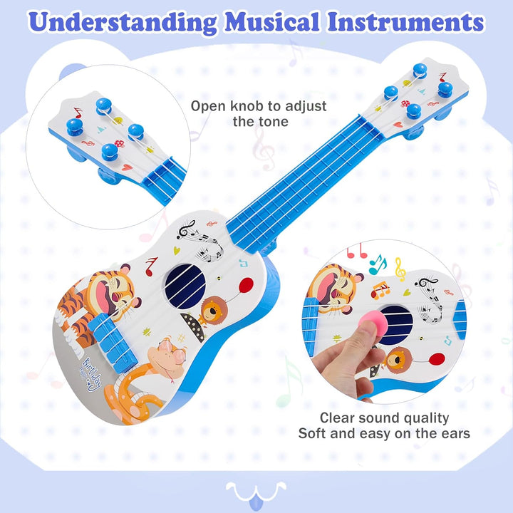 42cm Kindergitarre Mit 4 verstellbaren Saiten Ukulele Gitarre Spielzeug für Kleinkinder Anfänger Jun