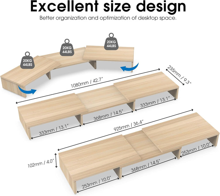 FITUEYES Dual Monitorständer aus Holz, Verstellbare Länge und Schwenkwinkel Bildschirmständer, Monit