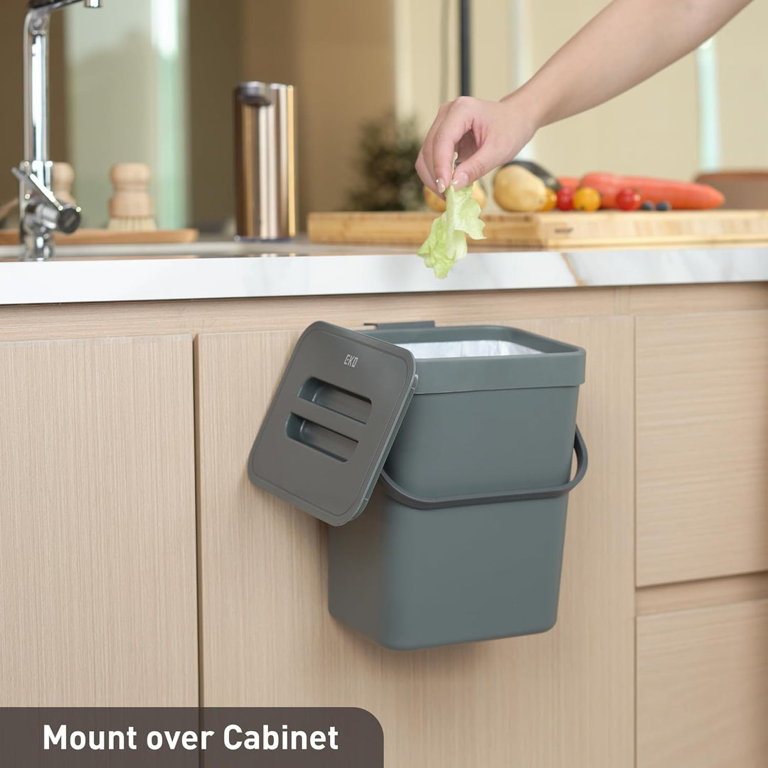 EKO Pure Mini-Küchen-Mülleimer zur Wandmontage mit Deckel, Lebensmittelabfallbehälter, 3 l, Grau, gr