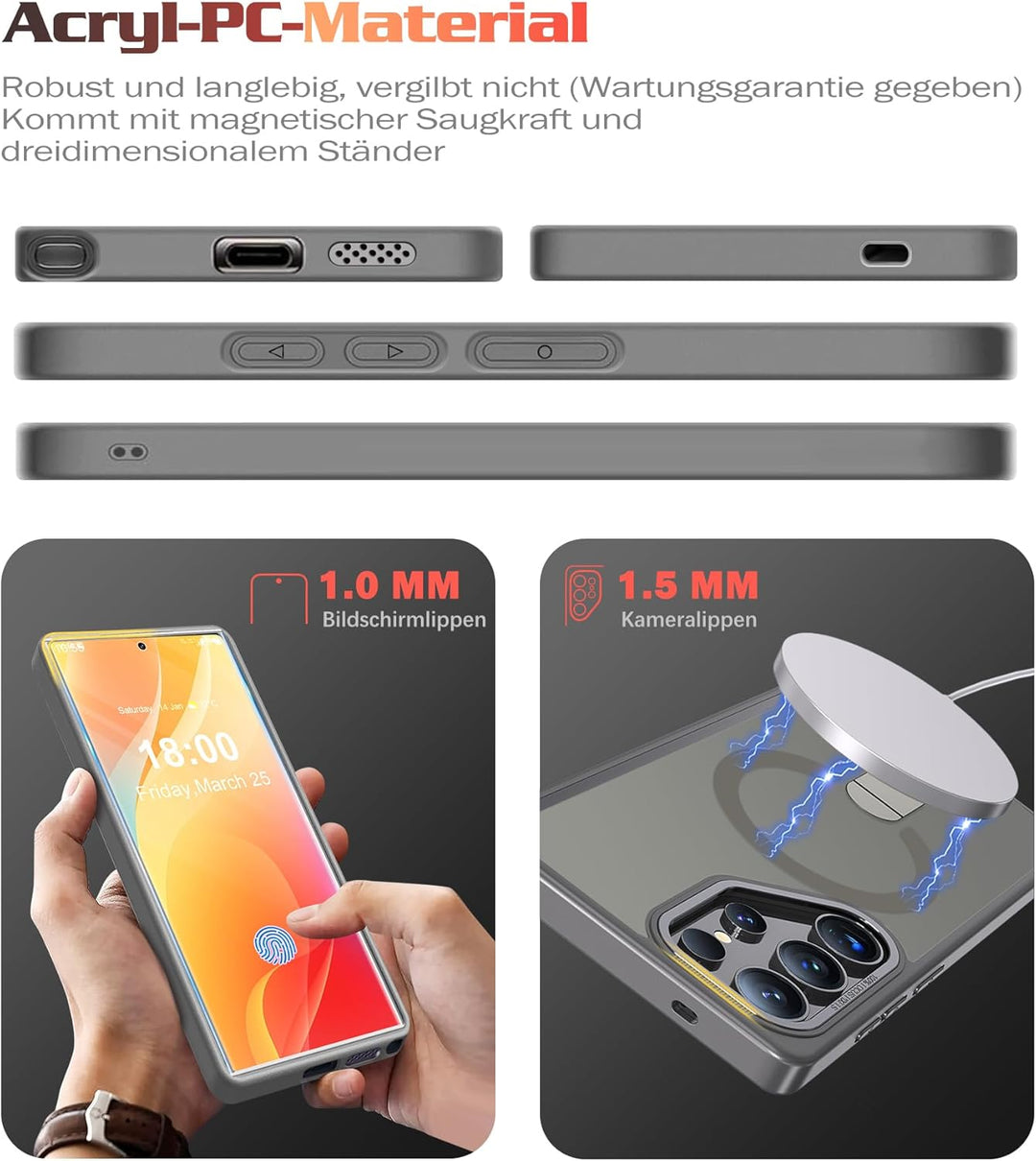 Giyer Magnetisch Handyhülle für Samsung Galaxy S24 Ultra Hülle mit Ständer Schutzfolie, Schutzhülle
