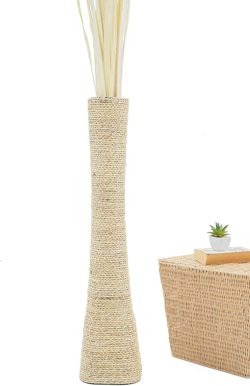 Leewadee Bodenvase für Dekozweige hohe Standvase Design Holzvase, Wasserhyazinthe, 90 cm, Natur 90 c