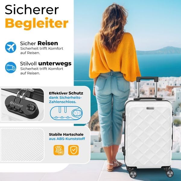 KESSER® Reisekoffer 55L Koffer Handgepäck ABS Hartschalenkoffer mit Zahlenschloss, Kofferwaage & Rei