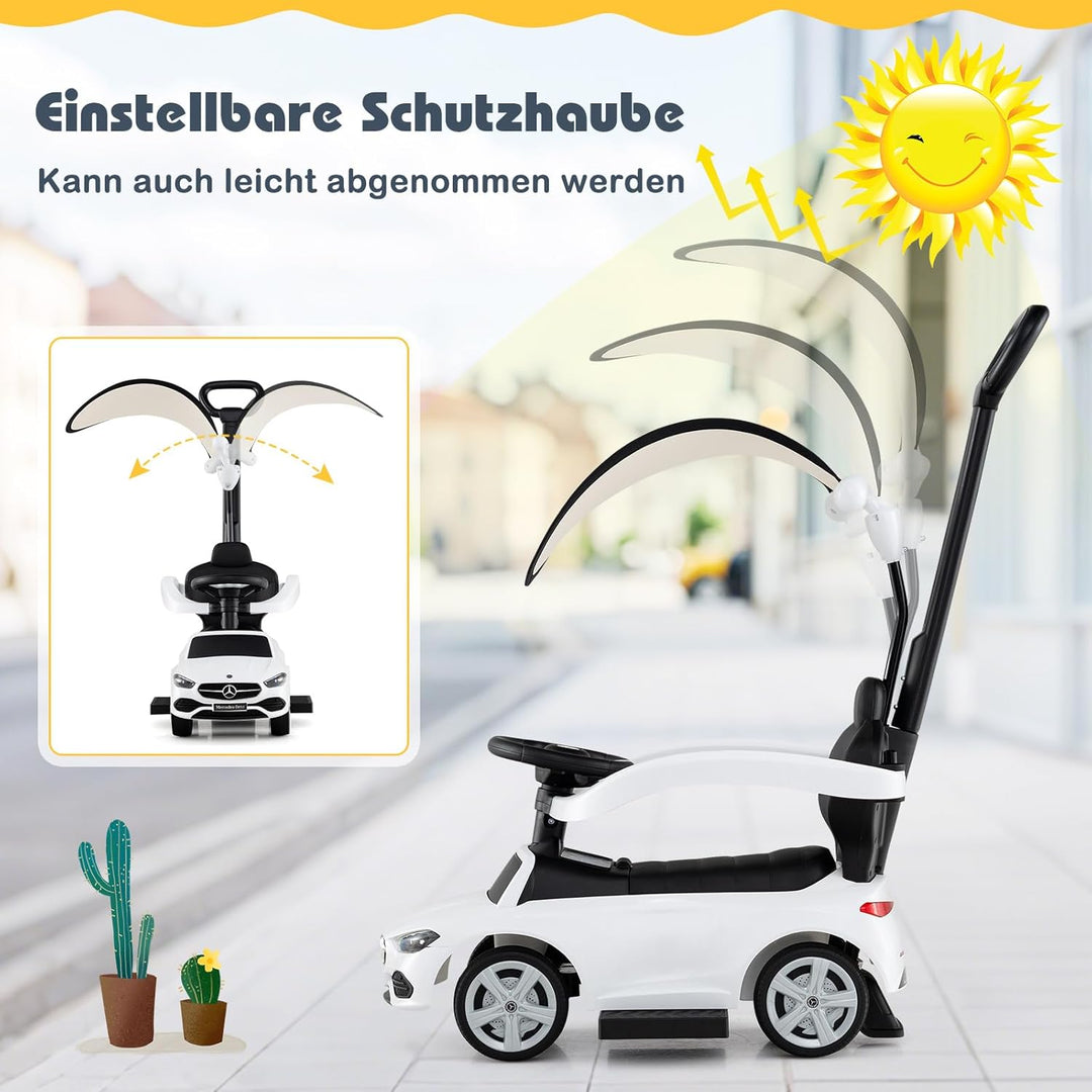 COSTWAY Mercedes-Benz Rutschauto, 3-in-1 Rutschfahrzeug mit Schiebegriff, Stauraum & Lenkschieber, S