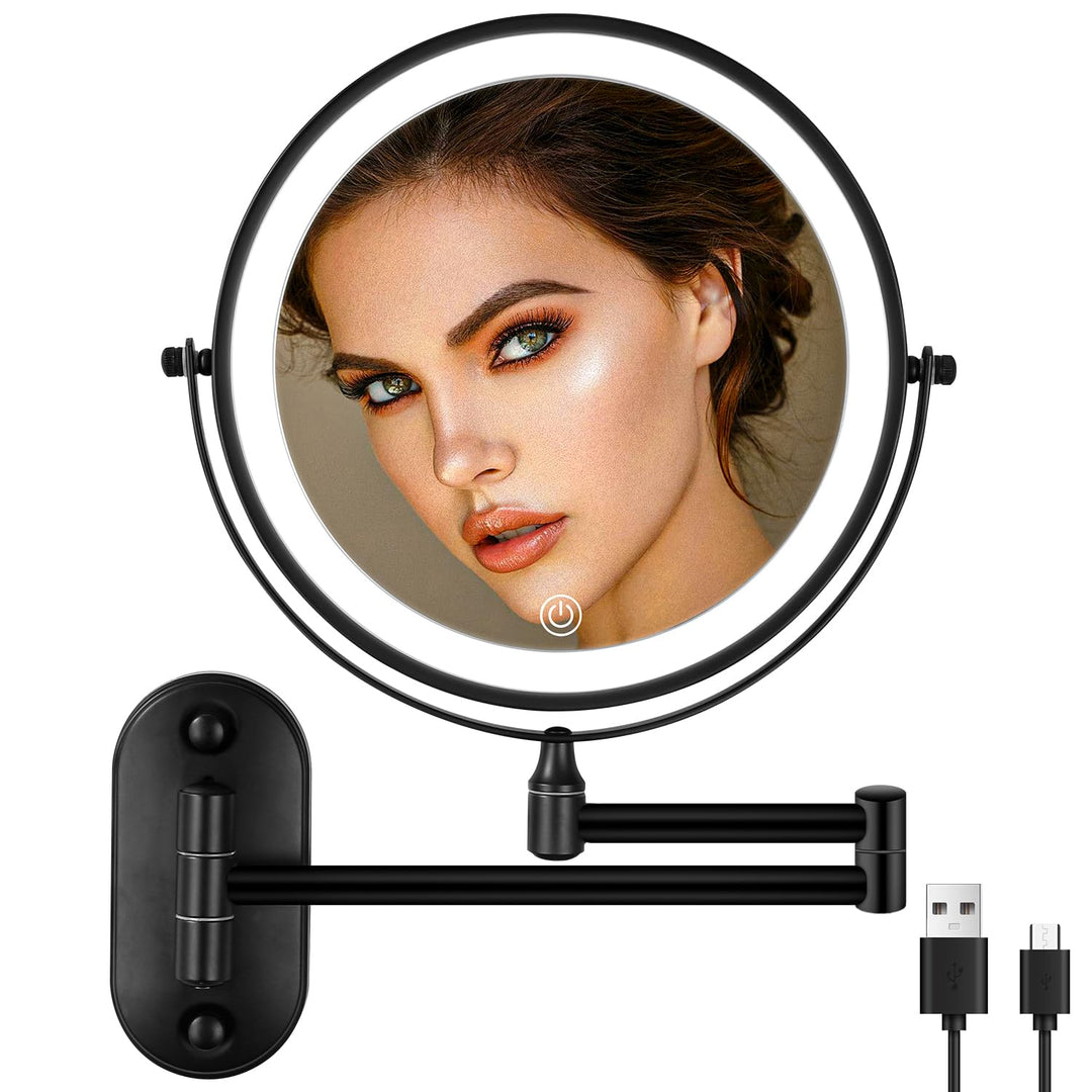 Kosmetikspiegel mit 1X/10X Vergrösserung LED Beleuchtung, Dimmbar, 3 Farben