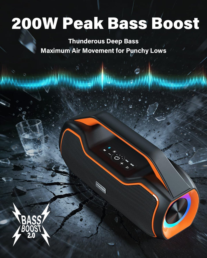 Bluetooth Lautsprecher Tragbare Musikbox,120W Peak Spitzenleistung, Bass Boost 2 * Subwoofer IP65 Wa