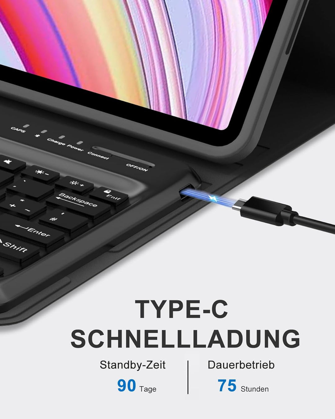 Hülle mit Tastatur für Xiaomi Redmi Pad Pro 12,1" (2024) & Poco Pad 12,1" (2024), Deutsche QWERTZ Ta