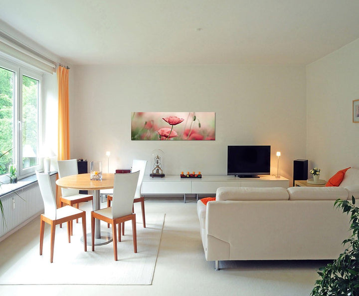 Paul Sinus Art Panoramabild auf Leinwand und Keilrahmen 150x50cm Mohnblumen Frühling Natur
