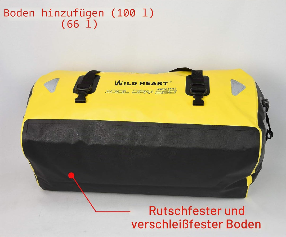 WILD HEART wasserdichte Reisetasche, 40 l 66 l, 100 l, mit verschweissten Nähten, Schultergurten, Ne