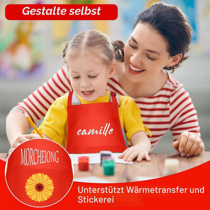 Morcheiong 8/12/24 Stück, verstellbare Kinderschürze, Grosspackung mit 2 Taschen, Kleinkinderschürze
