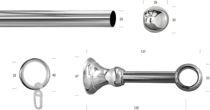 Garesa Gardinenstange Andrea Ø 20mm, 1-läufig, Chrom I Stabile Vorhangstange inkl. Ringe + Faltenleg