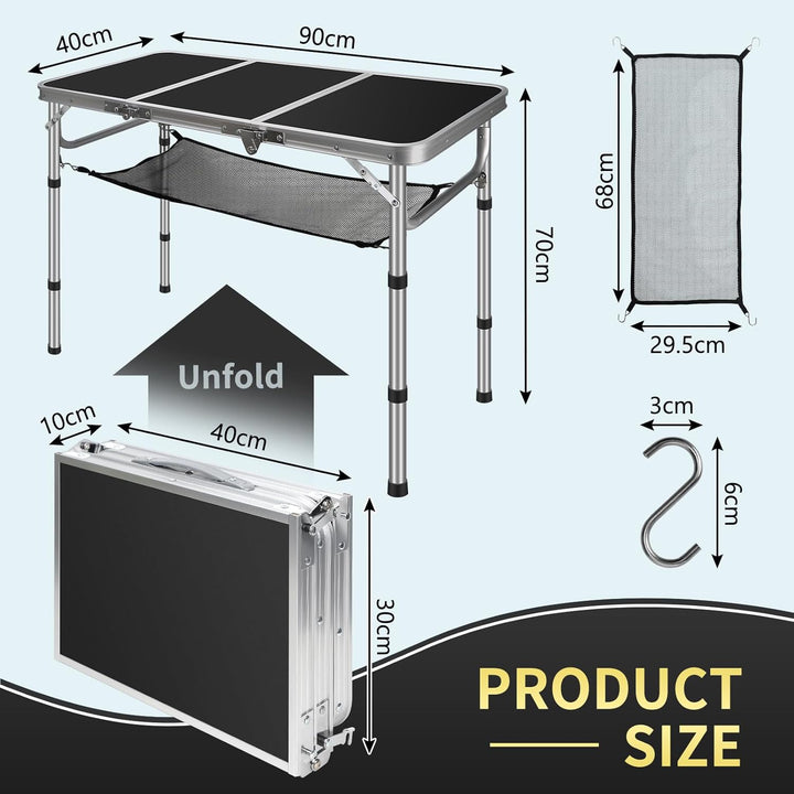 CPROSP Campingtisch Klappbar 90 * 40cm, Koffertisch Camping Faltbar, Camping Tisch, Markttisch Höhen